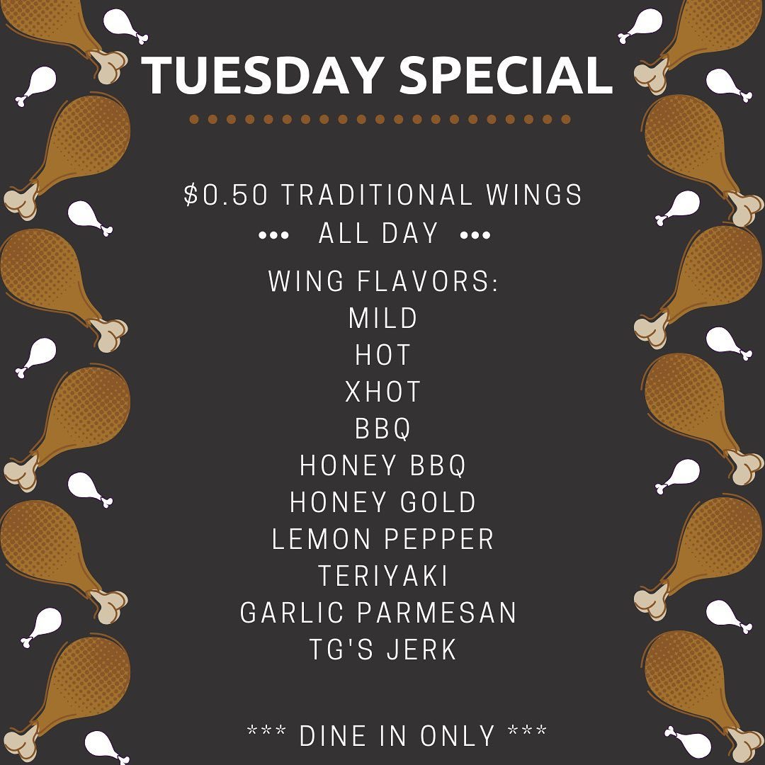 $0.50 Traditional Wings all Day!