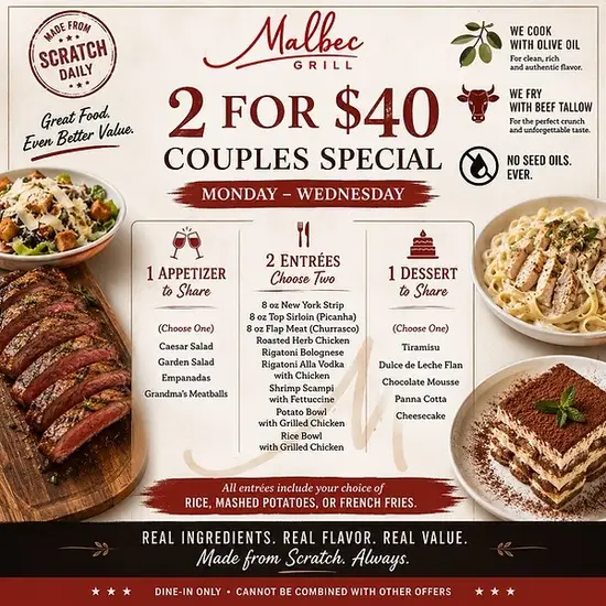 Couples Special: 2 for $40 special at Malbec Grill in Parkland, FL
