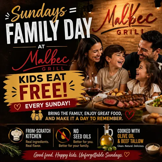 Kids Eats for free on Sundays ! special at Malbec Grill in Parkland, FL