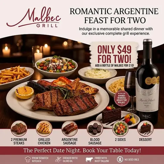 Romantic Argentine Feast for Two special at Malbec Grill in Parkland, FL