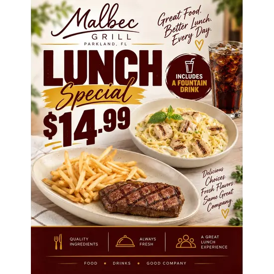 Lunch Special special at Malbec Grill in Parkland, FL