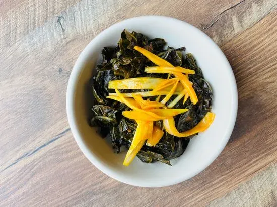 Braised Collards with Pickled Shallot