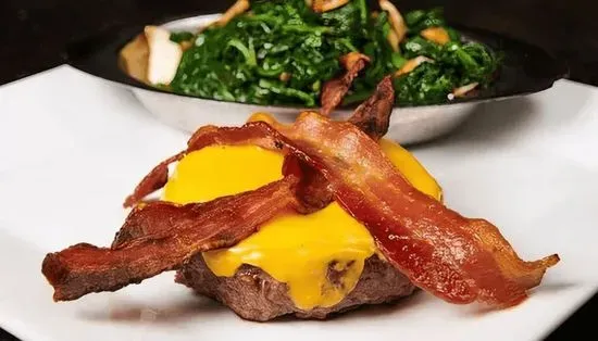 Bunless Bacon Cheeseburger With Sautéed Spinach