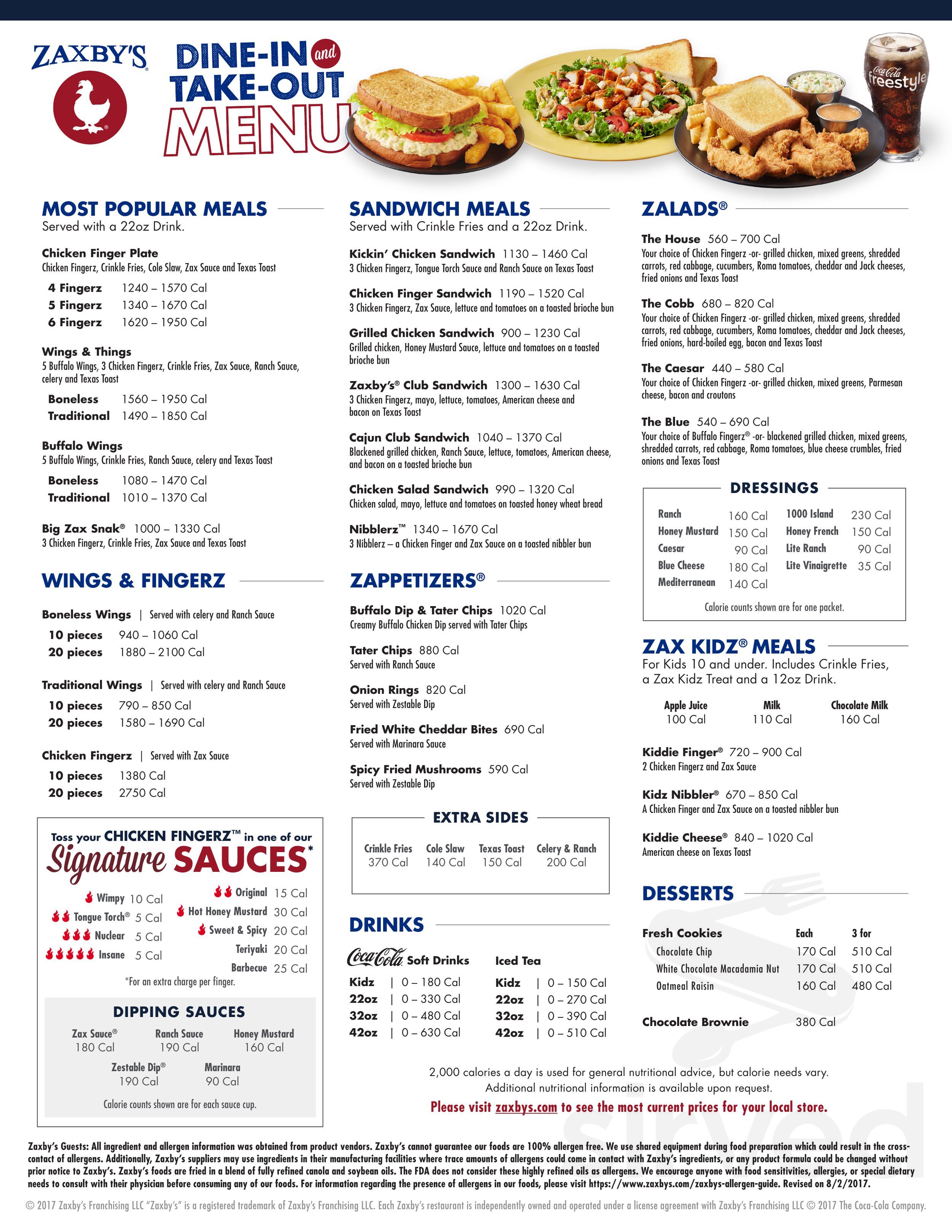 Menu for store zaxby's