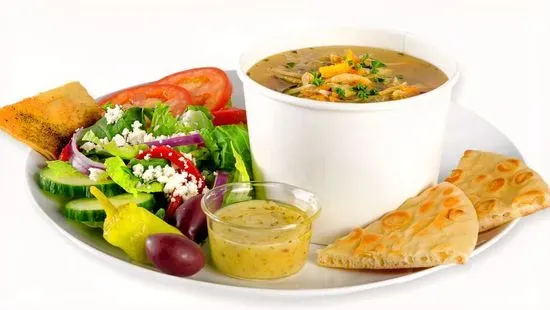 GREEK CHICKEN LEMON SOUP W/ GREEK SALAD