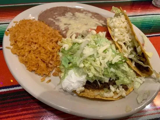 41. One Tostada, One Taco and Rice and Beans