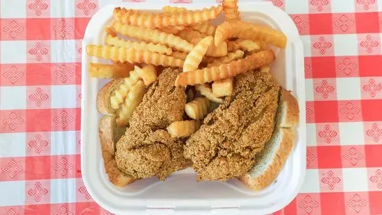 Fish with Fries and Slice of Bread