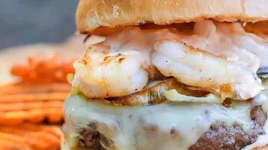 Shrimp Beef Cheese Burger (With 6 Wings)