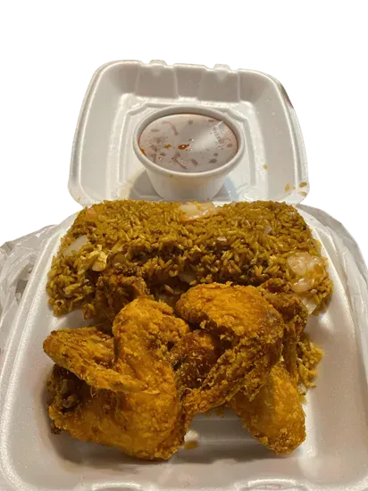 4 pcs whole wings with shrimp fried rice 