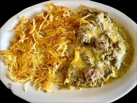 Omelette w/ Cheese & Chile Verde on Top