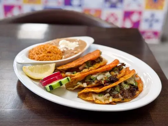 3 Birria Quesatacos with Rice & Beans