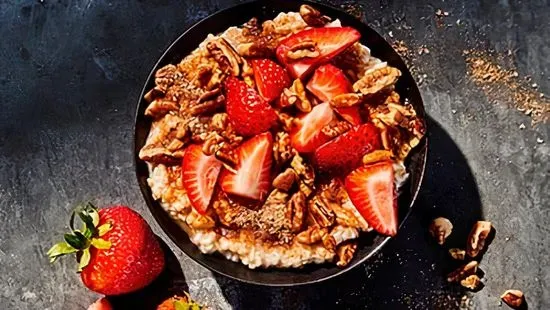 Steel Cut Oatmeal with Strawberries & Pecans