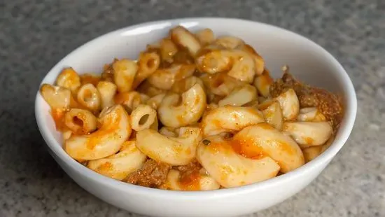 Hot red pasta  with ground beef 