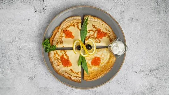 Blini with Red Caviar & Eggs