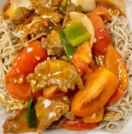 Tomato Beef Chow Mein