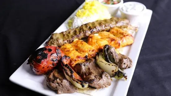 1 Koobideh + 1/2 Filet Mignon Shish + 1/2 Chicken Breast