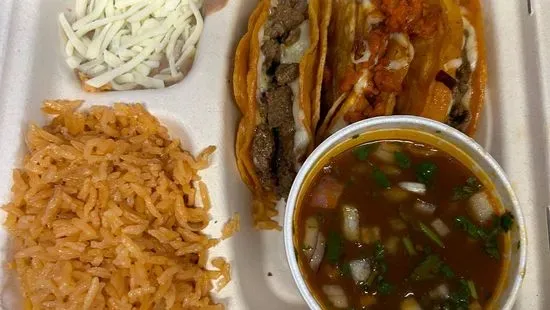 3 Quesabirrias with Rice & Beans