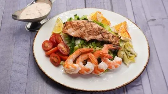 Grilled Salmon and Chilled Shrimp Louie