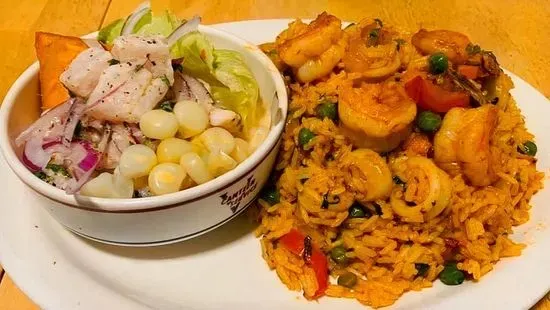 Duo Marino ( arroz con mariscos o chaufa de mariscos con cevichito )