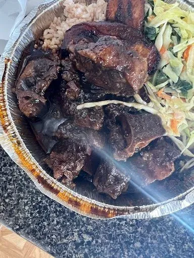 Rice And Peas Or White Rice, Cabbage And Plantains