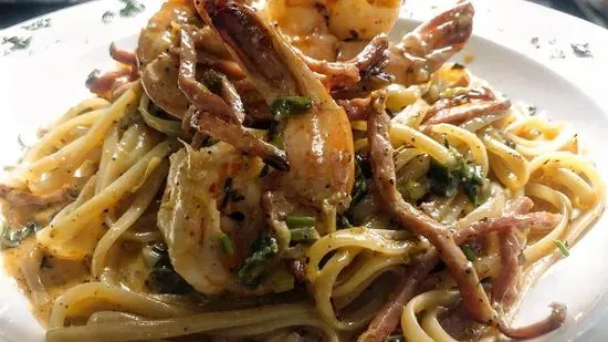 Tasso and Shrimp Over Linguine