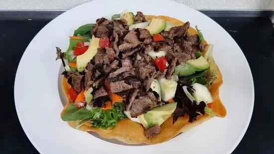 Taco salad with beef.