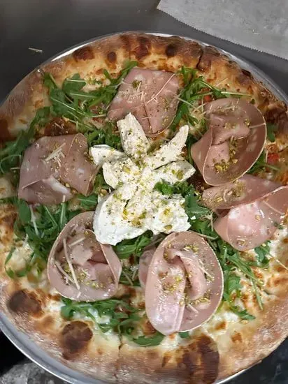 Mortadella and burrata pizza 