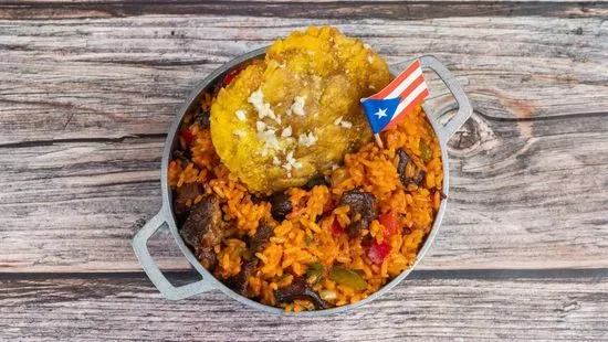 Arroz Boricua (Maduro con Bistec) / Rice Mix (Sweet Plantain with Steak)