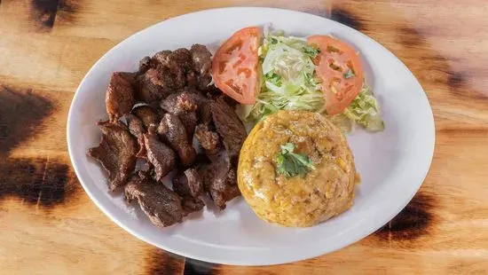 Mofongo con Carne Frita / Mofongo with Fried Pork Chunks