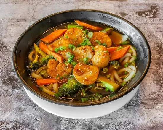 Udon Noodle Soup with Grilled Shrimp