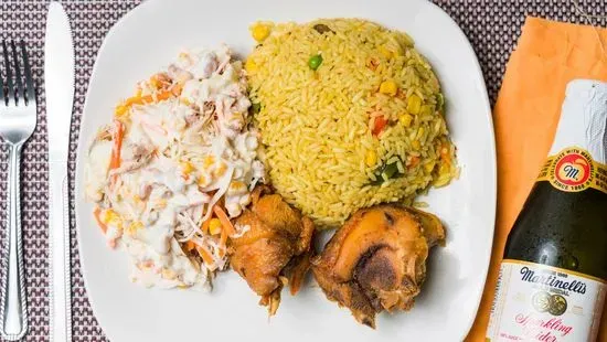 Fried rice and Chicken with Plantain