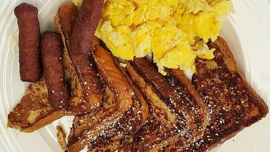 3 Slices of French Toast with 2 Eggs and 2 Bacon or Sausage