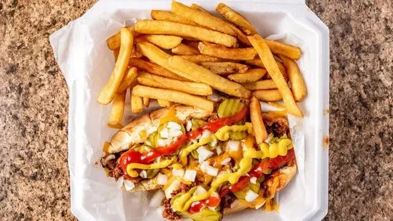 2 Chili Dogs with Fries