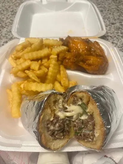 Philly with 5 pieces Wings & French Fries