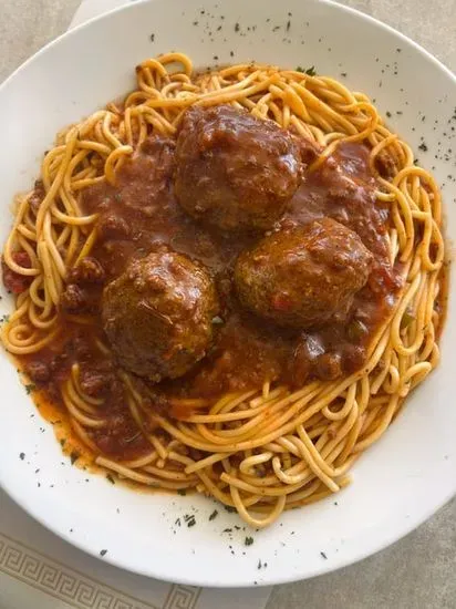 Spaghetti with three 4oz  italian Meatballs