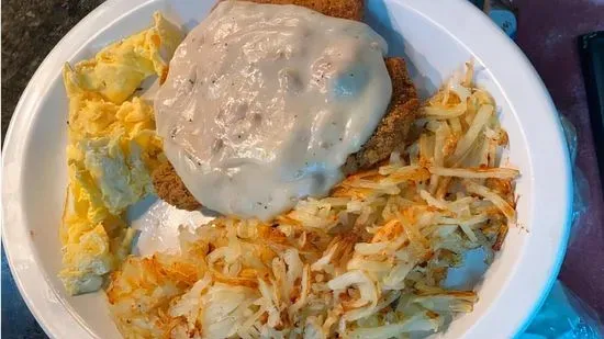 Country Fried Steak & Eggs Smothered in Gravy