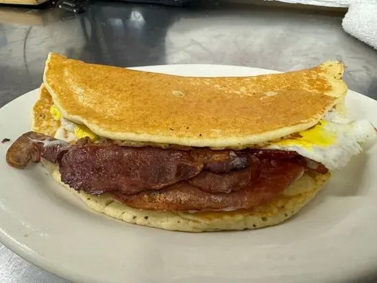 #10  bacon egg and cheese on a pancake