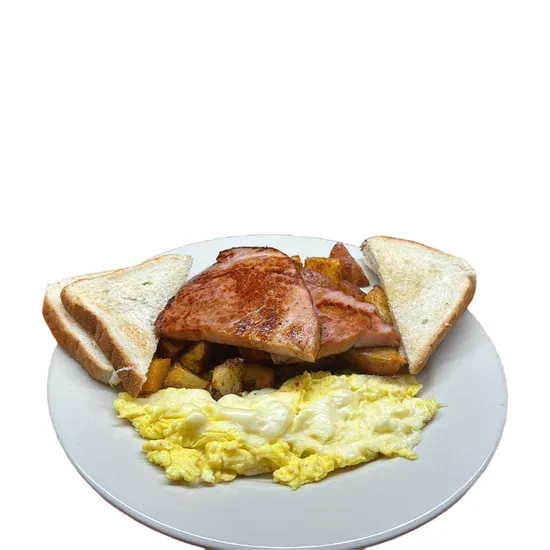 2 EGGS WITH HAM HOMEFRIES & TOAST