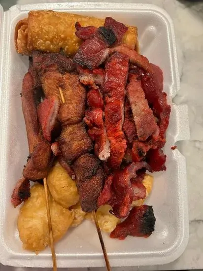 A19. Chicken Teriyaki, Egg Roll, Chicken Fingers, Crab Rangoon, Boneless Spare Ribs