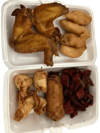 A21. Egg Roll, Chicken Fingers, Crab Rangoons, Chicken Wings, Boneless Spare Ribs