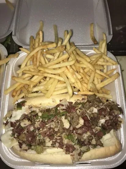 Philly Corn Beef Philly Sandwich with Fry