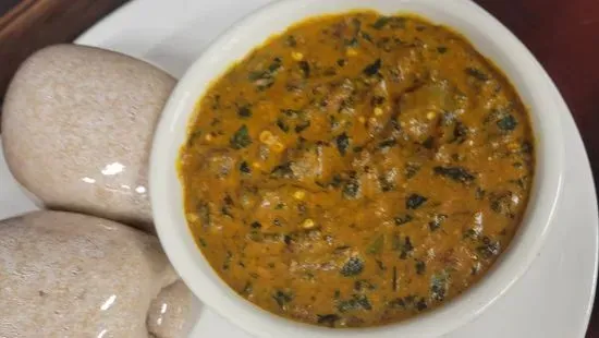 Okra & Ogbono Soup with Mixed Meat/ wheat fufu 