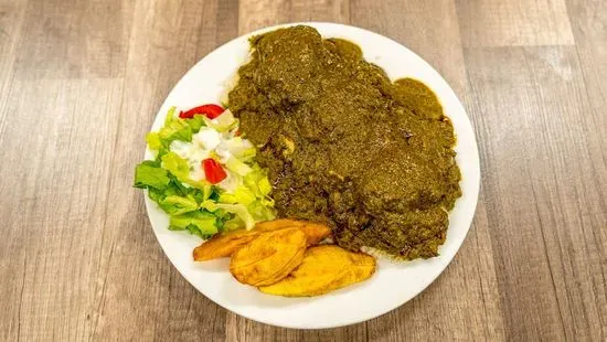 Cassava Leaf Soup with goat meat & fufu