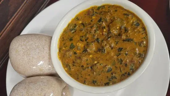 Okra & Ogbono Soup with Chicken/ semolina fufu