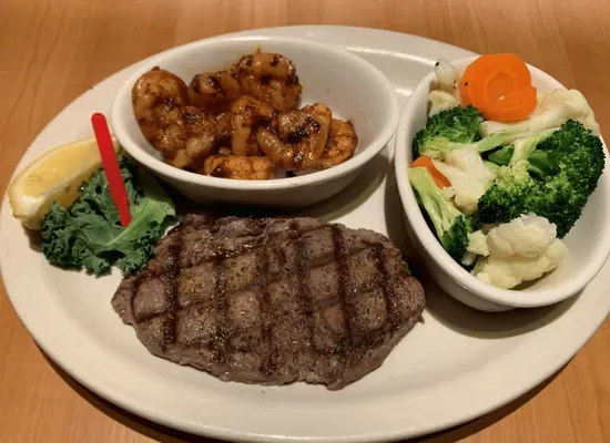 Steak and grilled shrimp