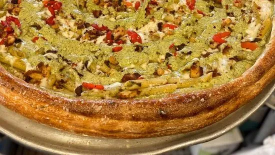 Pesto Chicken Roasted Red Pepper Pizza Deep Dish