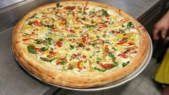 Chicken Alfredo Carbonara Pizza Deep Dish