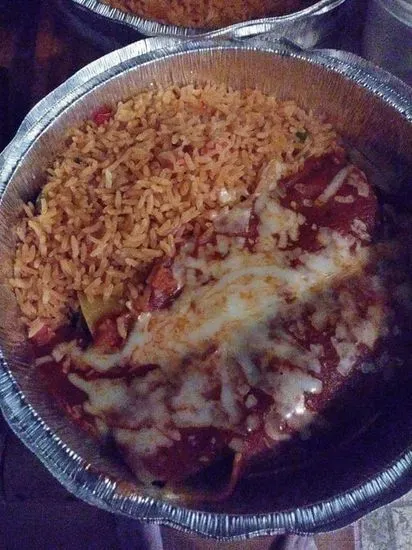 1. Taco, Two Enchiladas and Your Choice of Rice or Beans