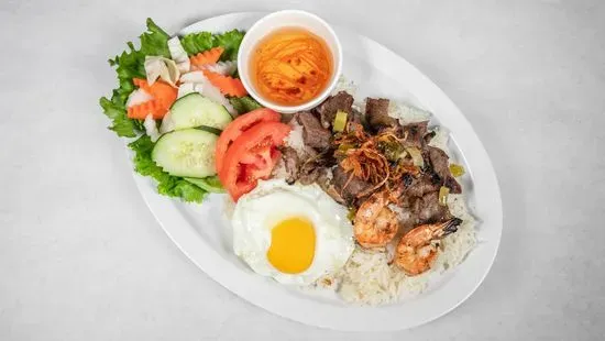 Grilled Shrimp & Pork with Egg Rice Plate / Cóm Tôm Thịt Nướng
