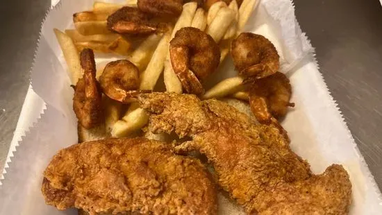 2 Pc Chicken Tender, 10 Shrimp & Fries